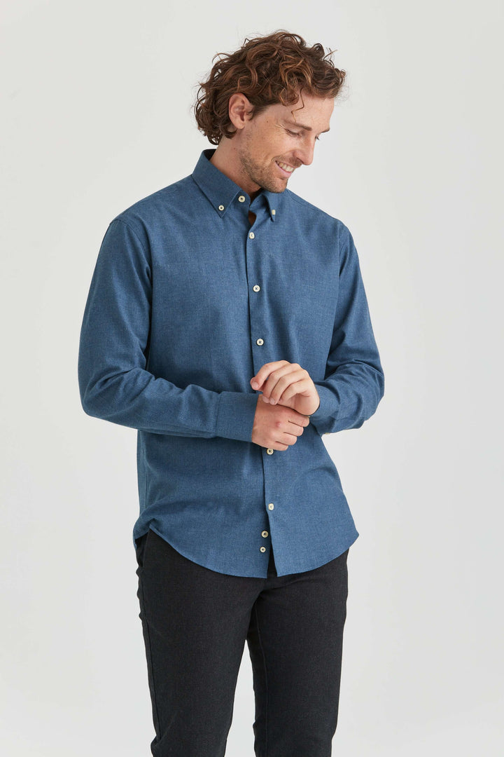Blå Flanellskjorta Premium Button Down