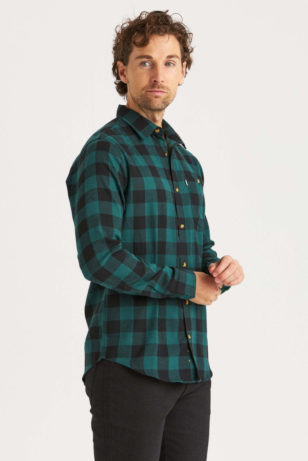 Flanellskjorta i grönt med svart ruta