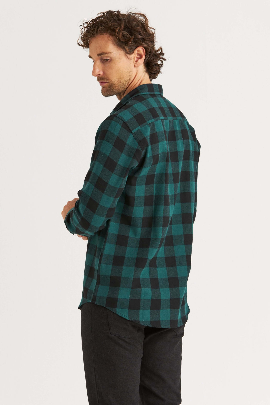 Flanellskjorta i grönt med svart ruta