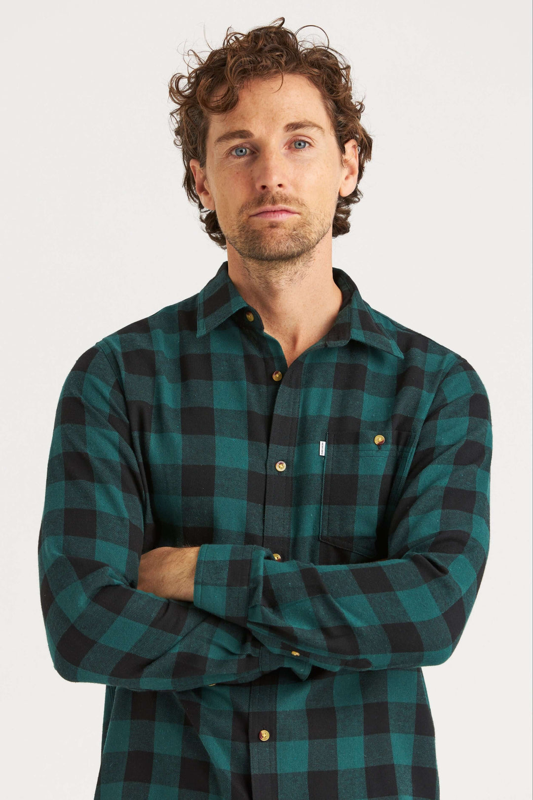 Flanellskjorta i grönt med svart ruta