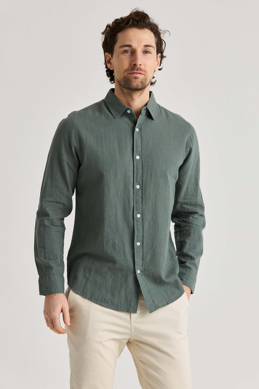 Linneskjorta Olivgrön