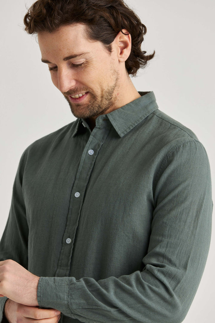 Linneskjorta Olivgrön