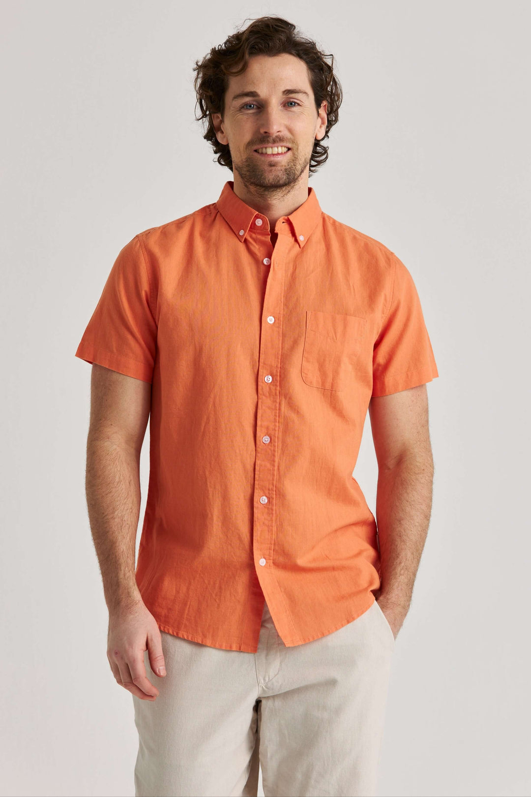 Linneskjorta Orange Kortärmad