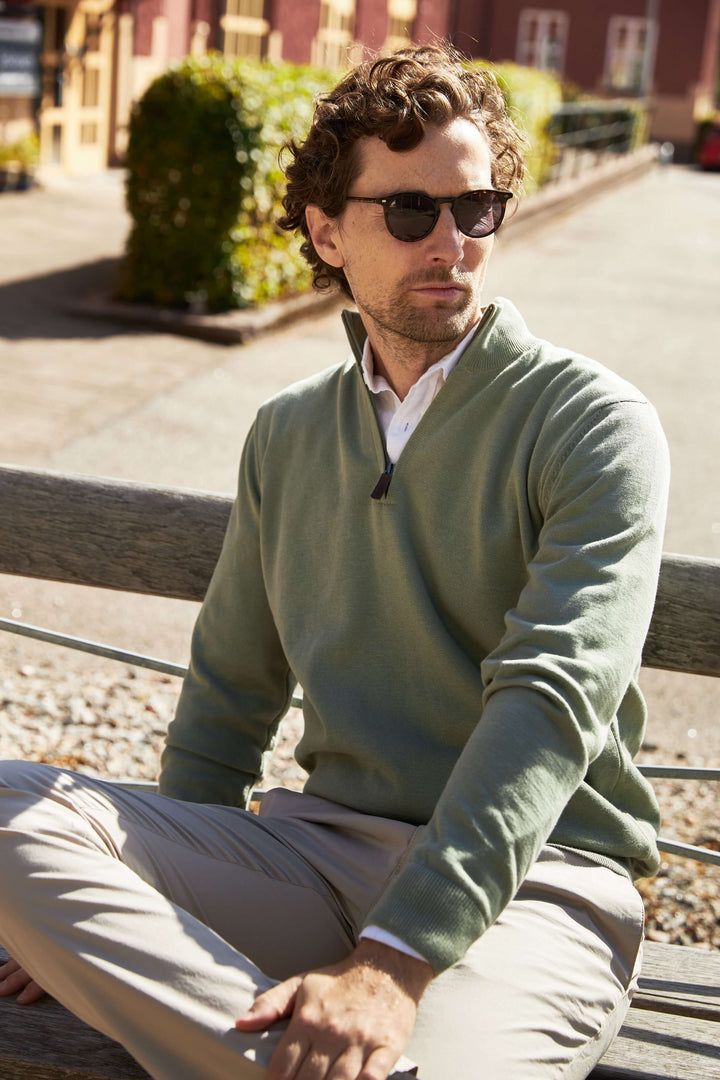 Grön Halv-Zip Tröja Bomull