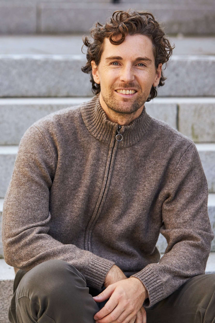 Beige Stickad Ziptröja i mjuk kvalitet