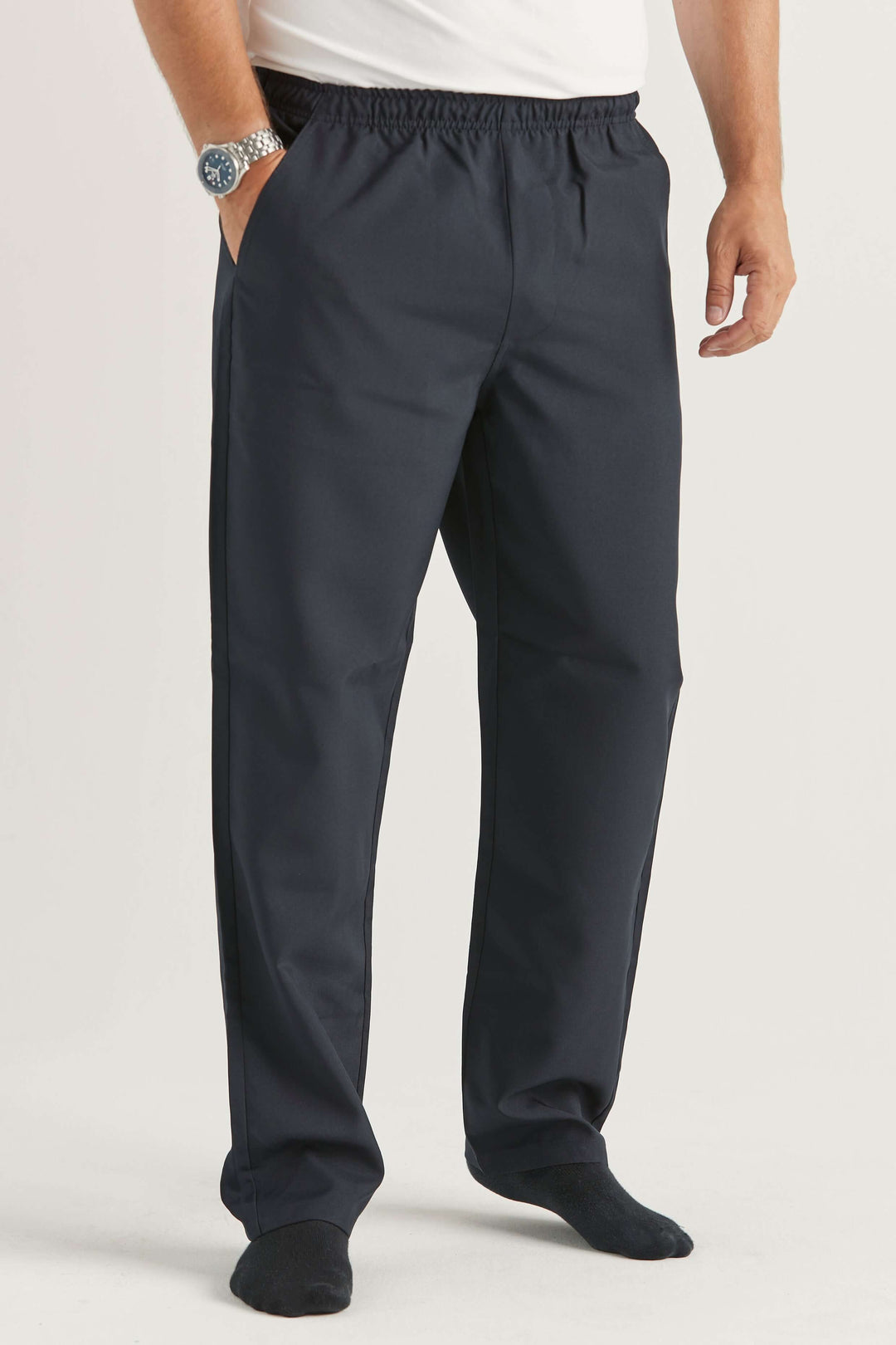 marinblå byxa med resår i midjan