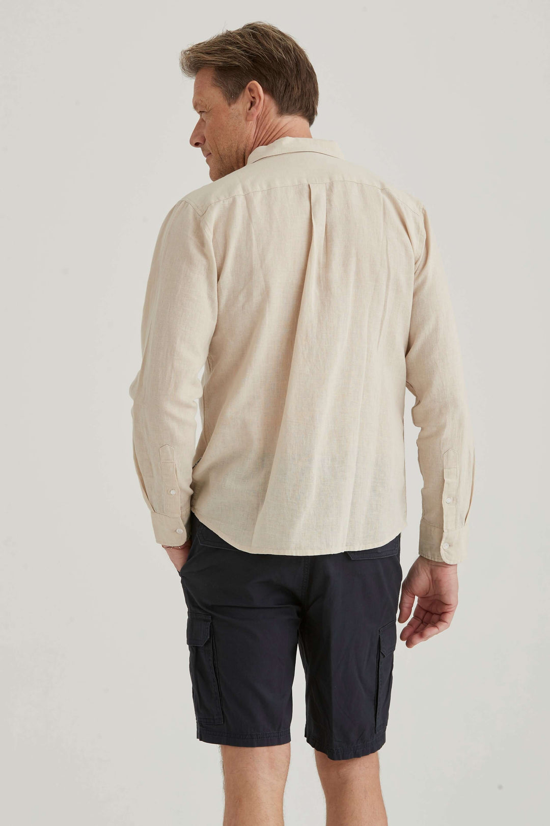 Beige Skjorta Linneblandning Herr