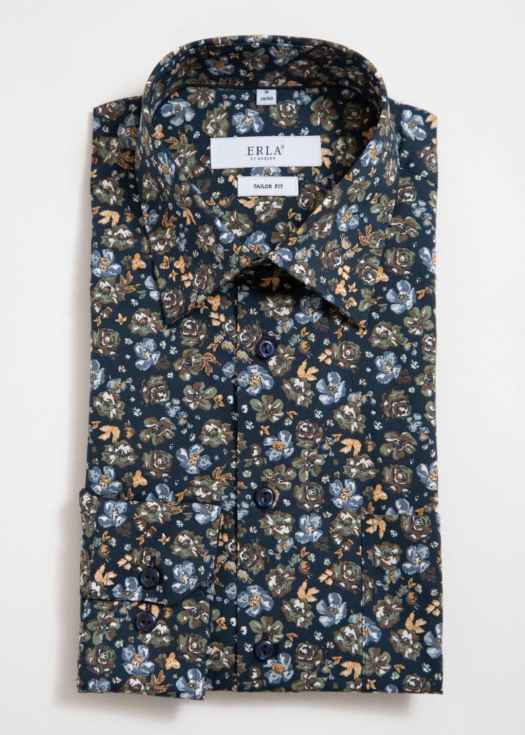 Marinblå skjorta med blommönster