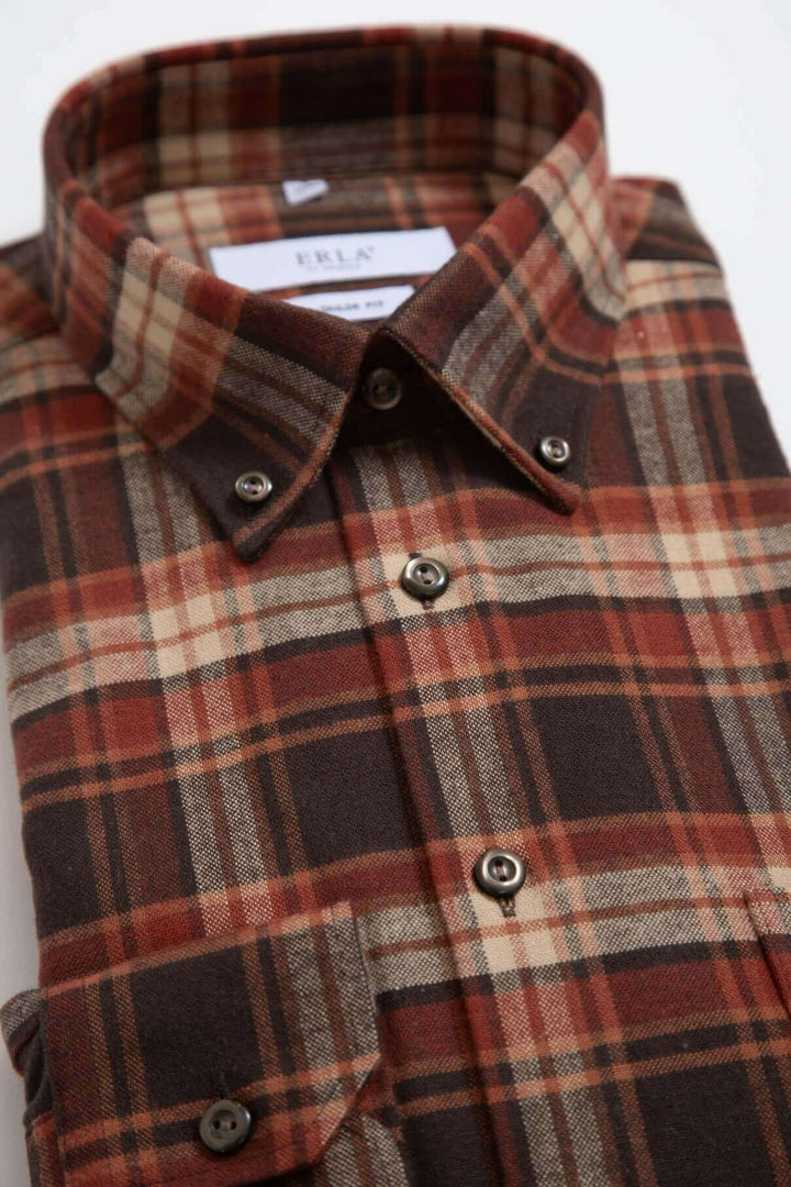 Orange Flanellskjorta Premium Button Down Herr