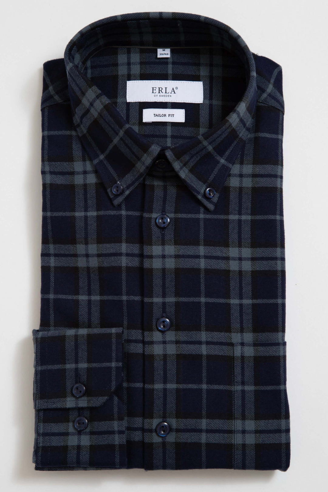 Marinblå Flanellskjorta Premium Button Down Herr