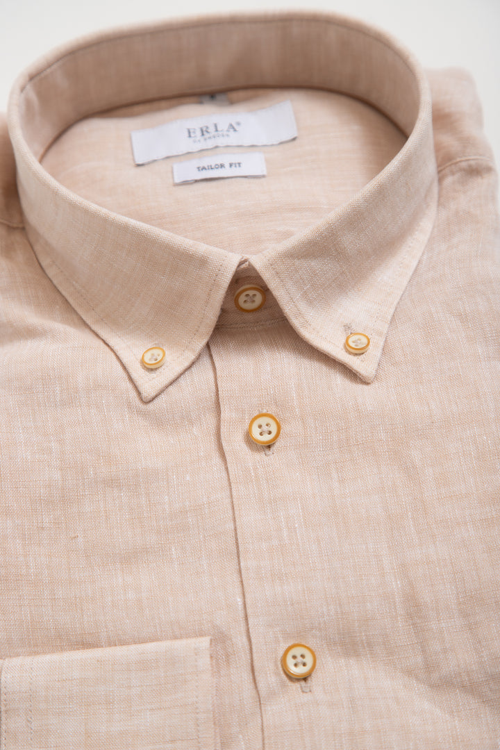 Beige Linneskjorta Button Down