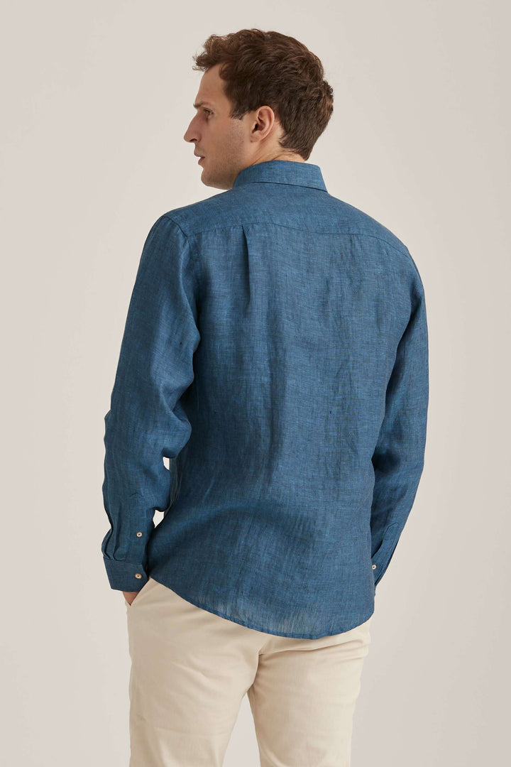 Marinblå Linneskjorta Button Down