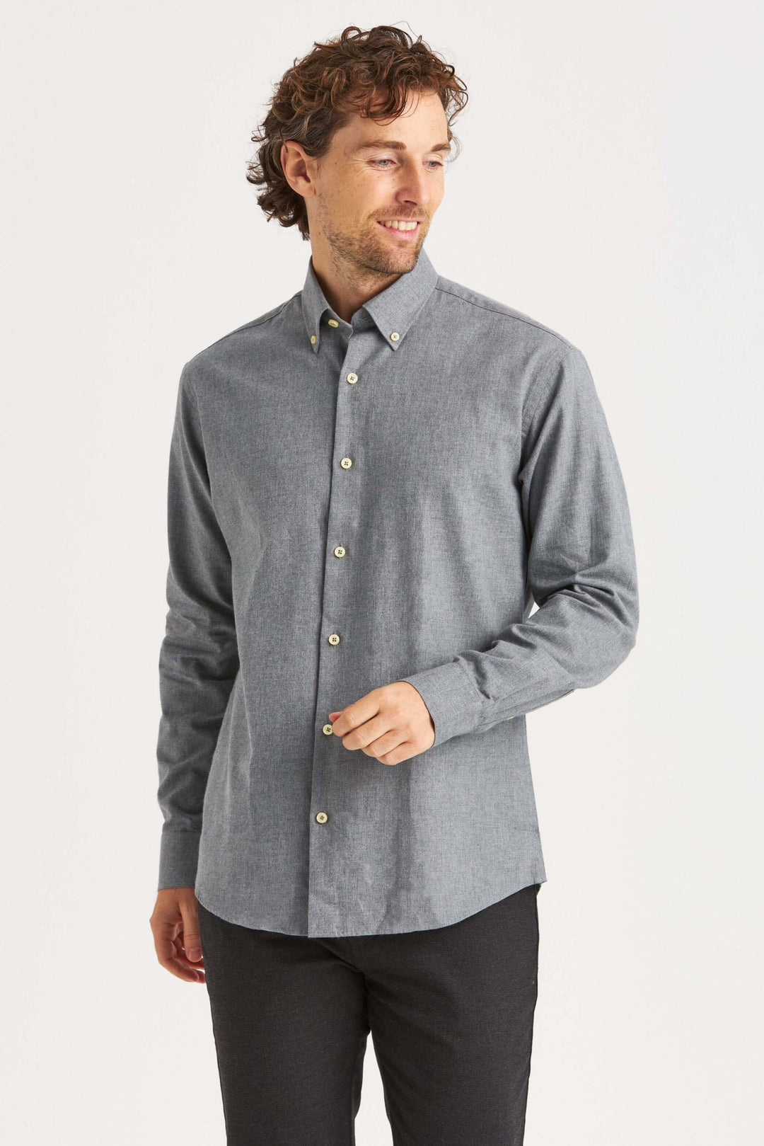 Ljusgrå Flanellskjorta Premium Button Down