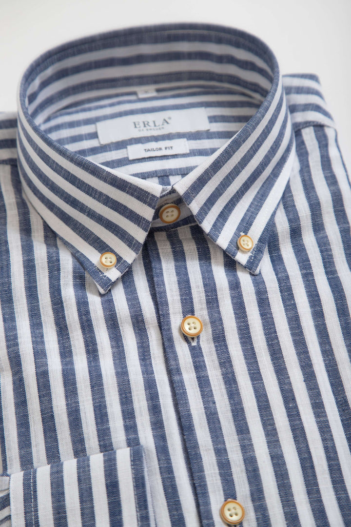 Randig Button Down-skjorta Blå