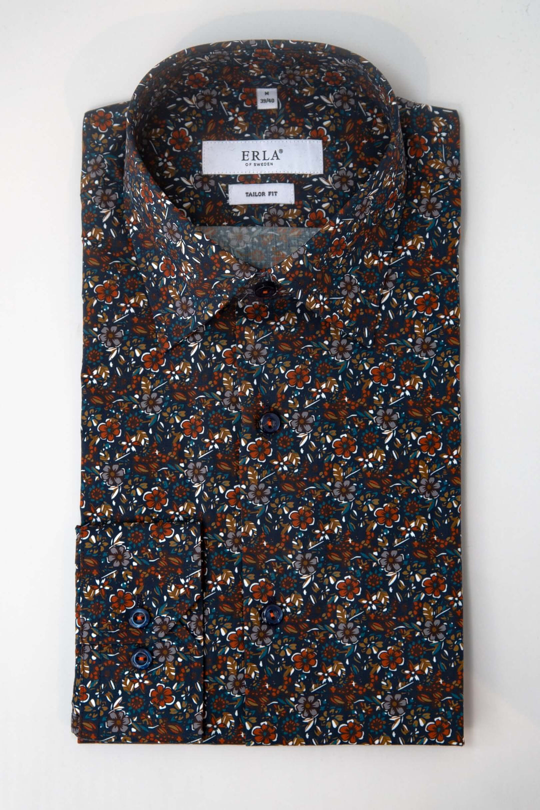Marinblå skjorta med blommigt print