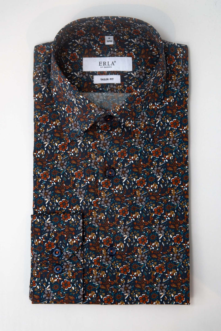 Marinblå skjorta med blommigt print