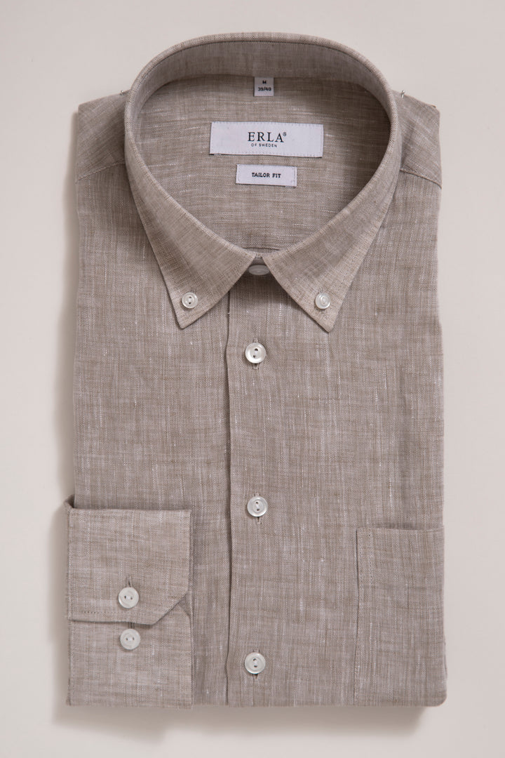 Beige Långärmad Linneskjorta