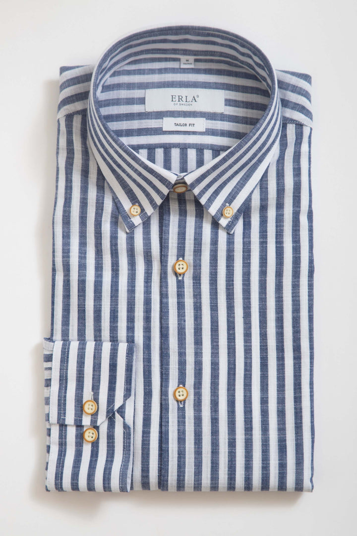 Randig Button Down-skjorta Blå