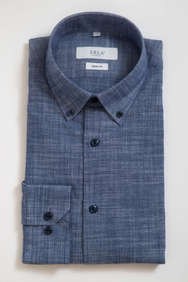 Button Down-skjorta i strukturerad bomull Blå