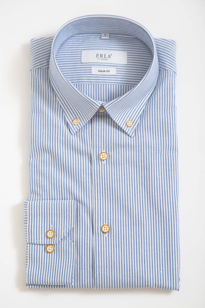 Smalrandig Button Down-skjorta Blå