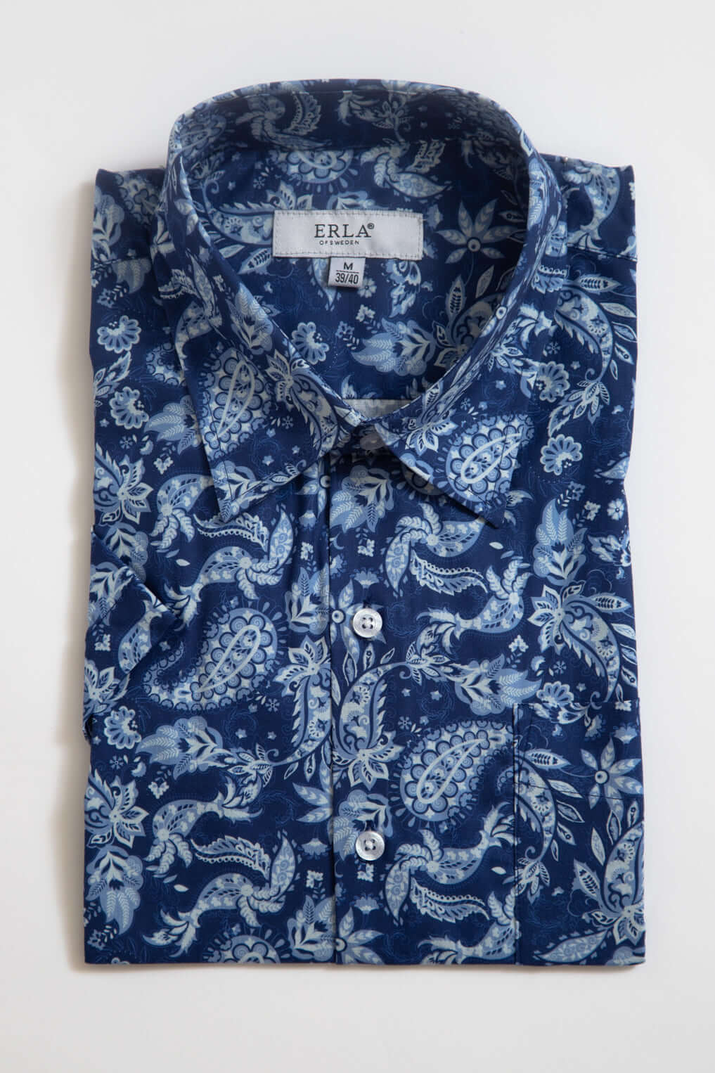 Blå Kortärmad Skjorta Paisley