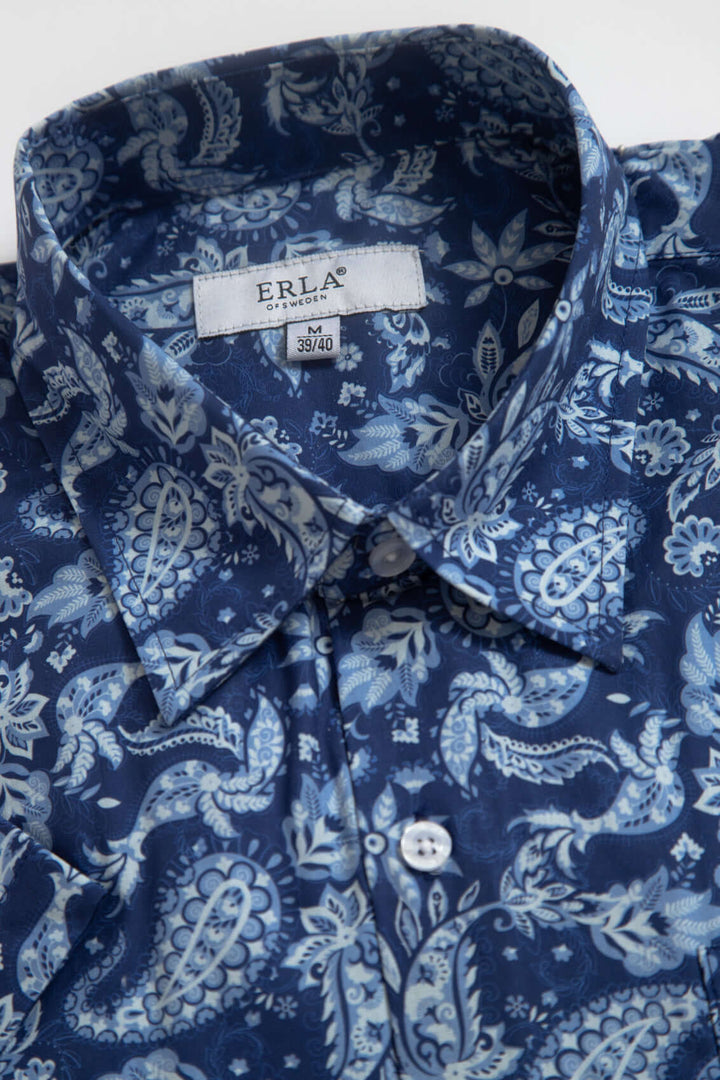 Blå Kortärmad Skjorta Paisley