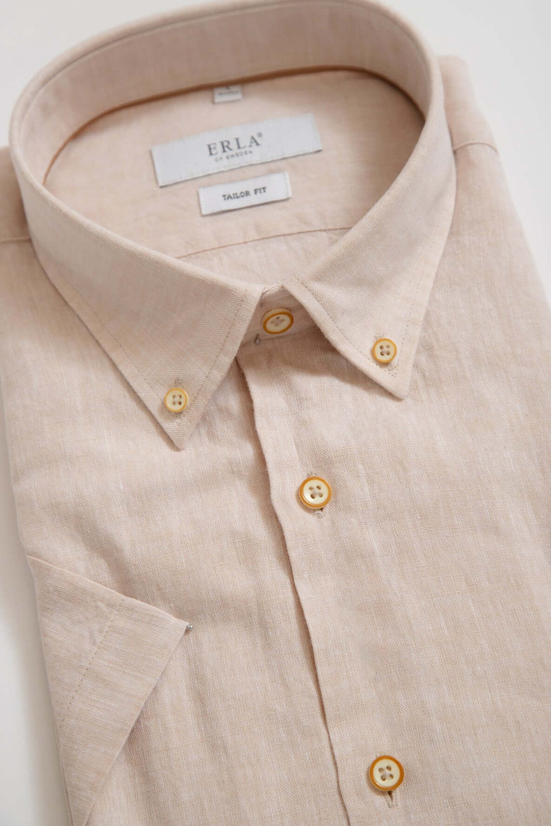 Beige Kortärmad Linneskjorta Button Down