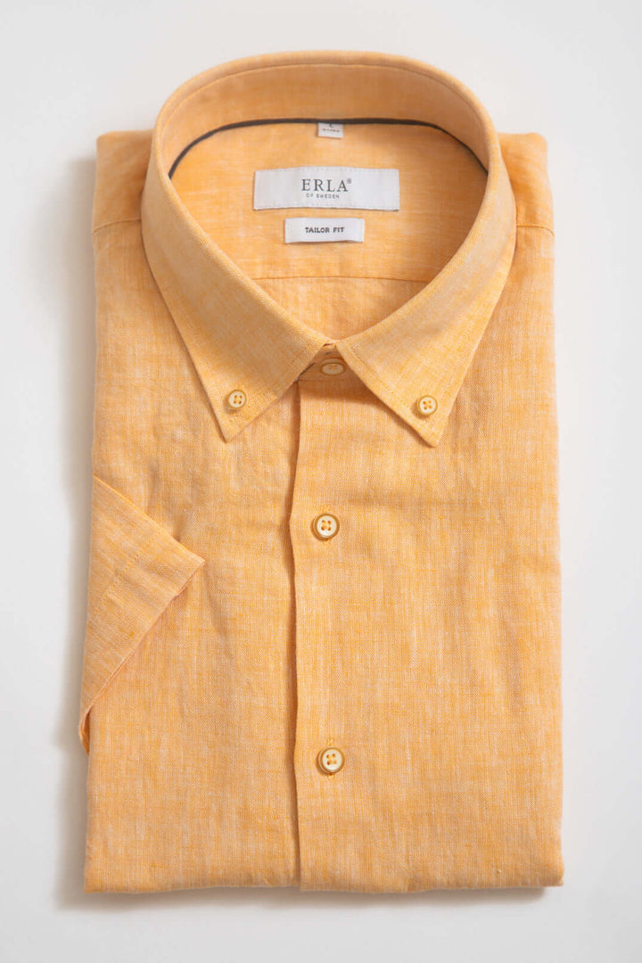 Orange Kortärmad Linneskjorta Button Down