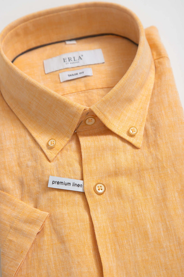 Orange Kortärmad Linneskjorta Button Down
