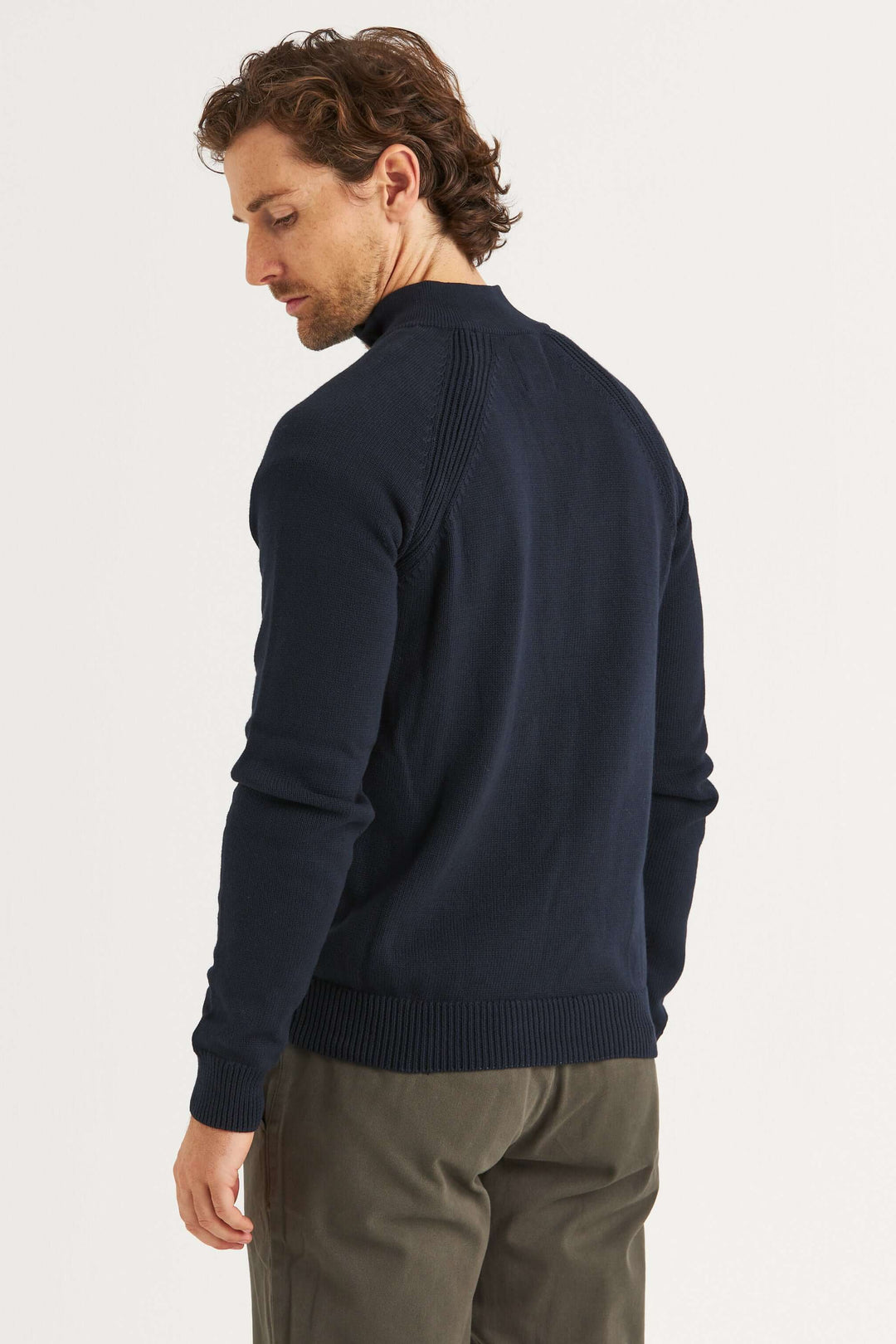 Marinblå Halv-Zip Tröja med extra lång ärm