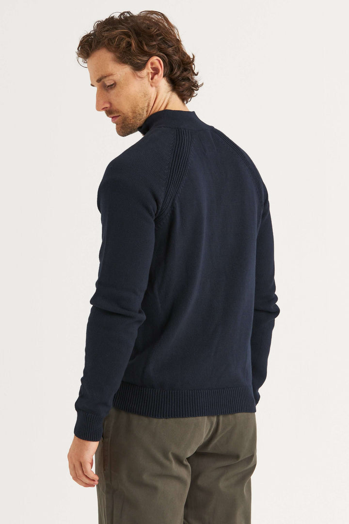 Marinblå Halv-Zip Tröja med extra lång ärm