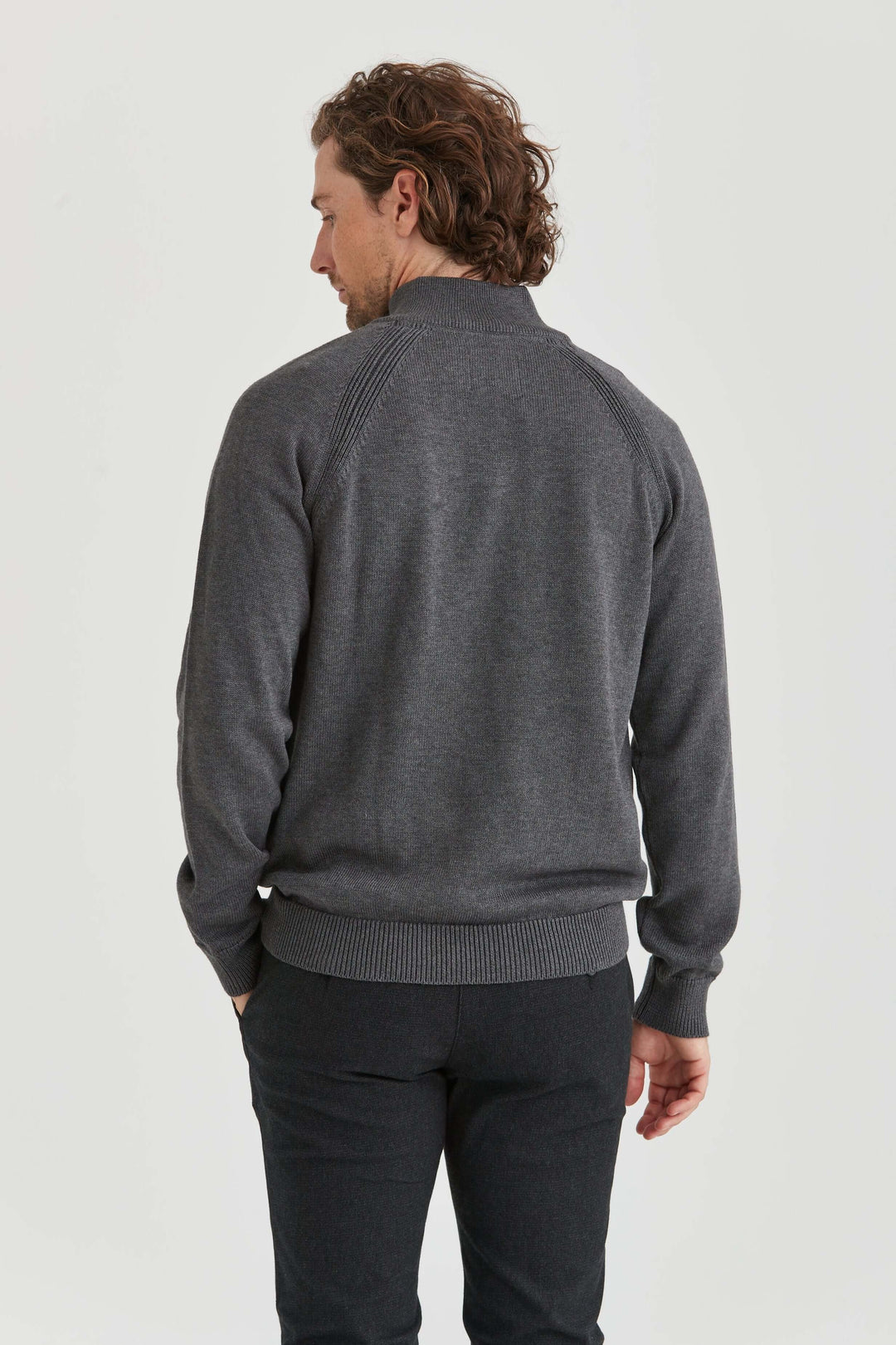 Grå Halv-Zip Tröja med extra lång ärm