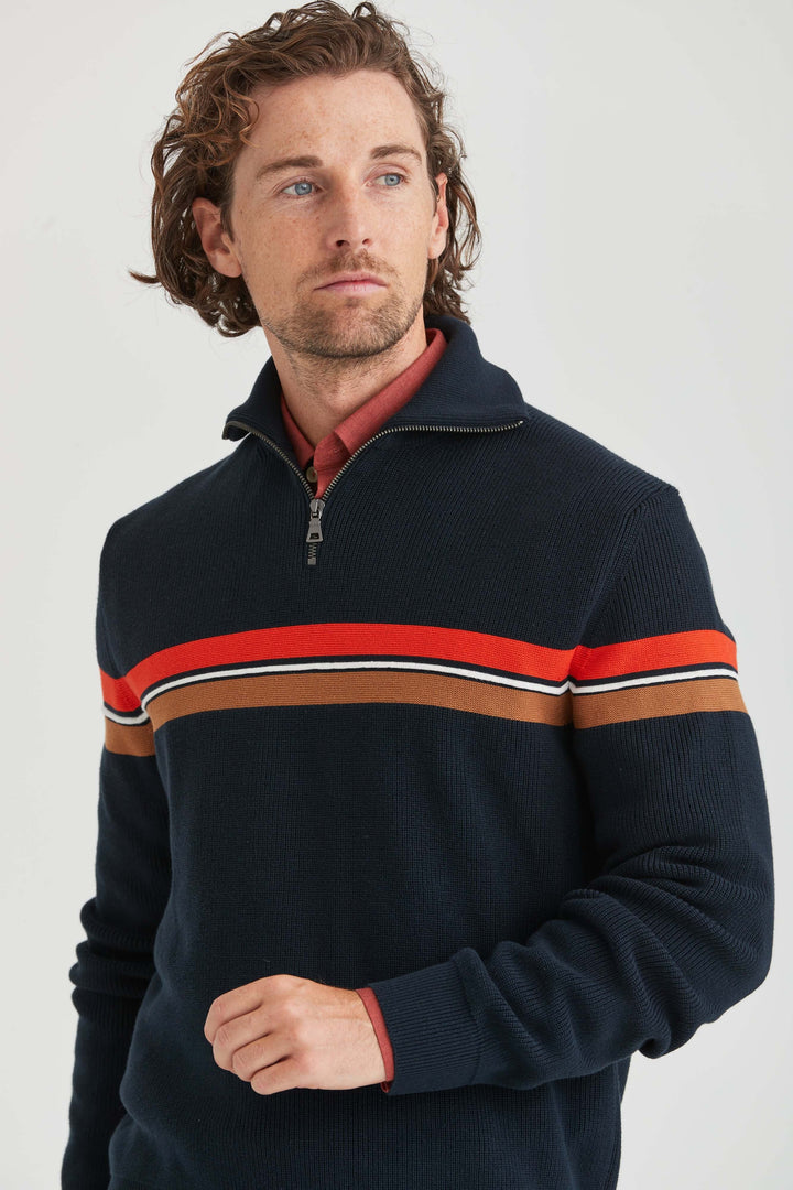 Stickad Tröja Halv-Zip Marinblå/Orange