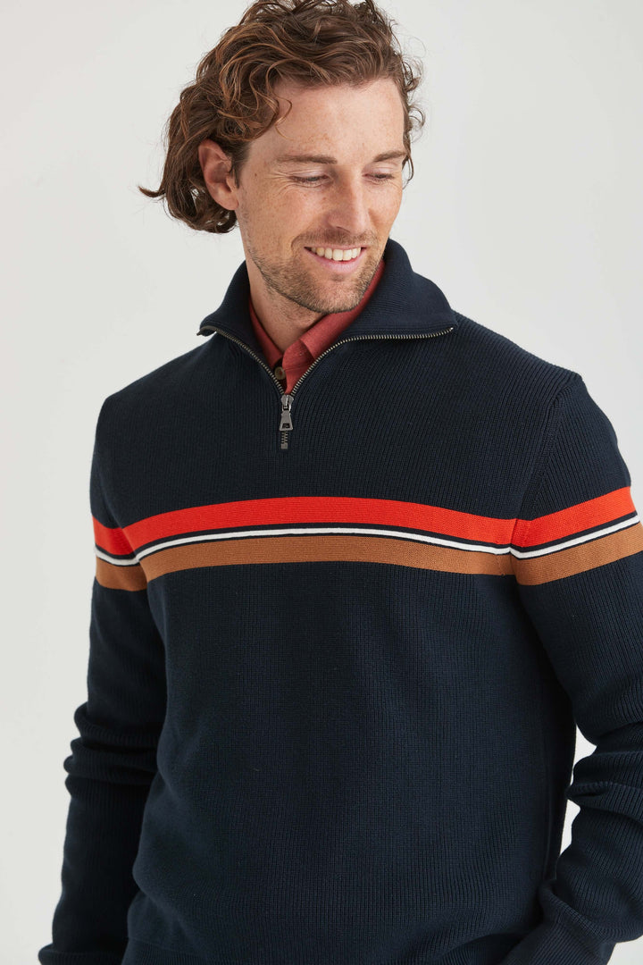 Stickad Tröja Halv-Zip Marinblå/Orange