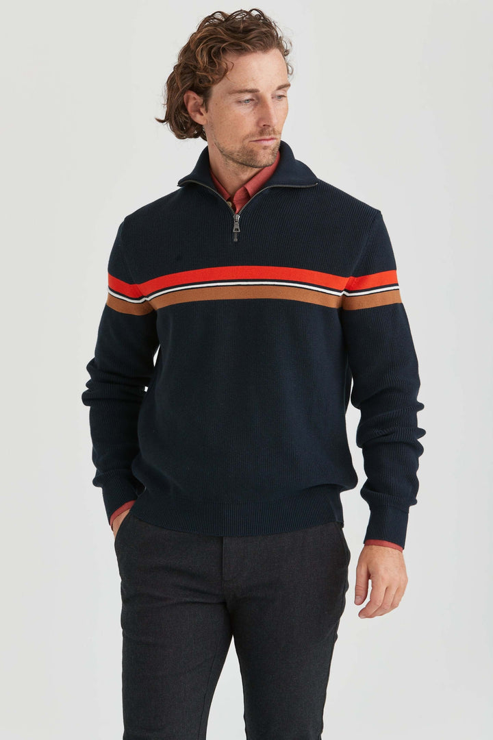 Stickad Tröja Halv-Zip Marinblå/Orange