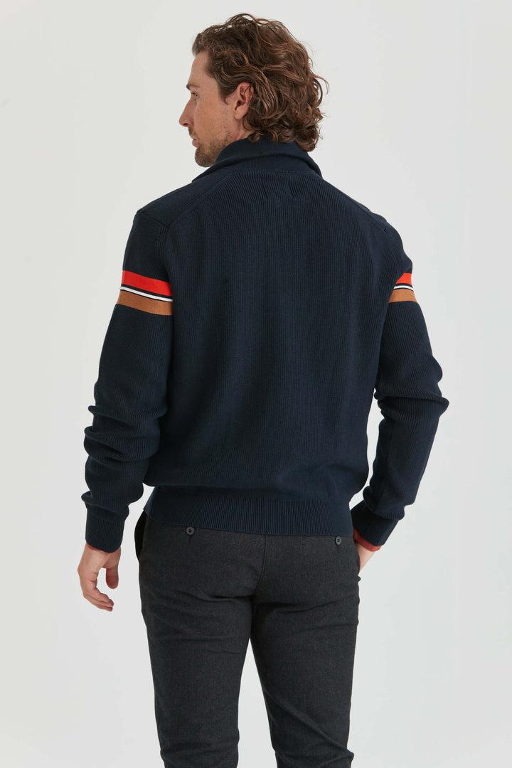 Stickad Tröja Halv-Zip Marinblå/Orange