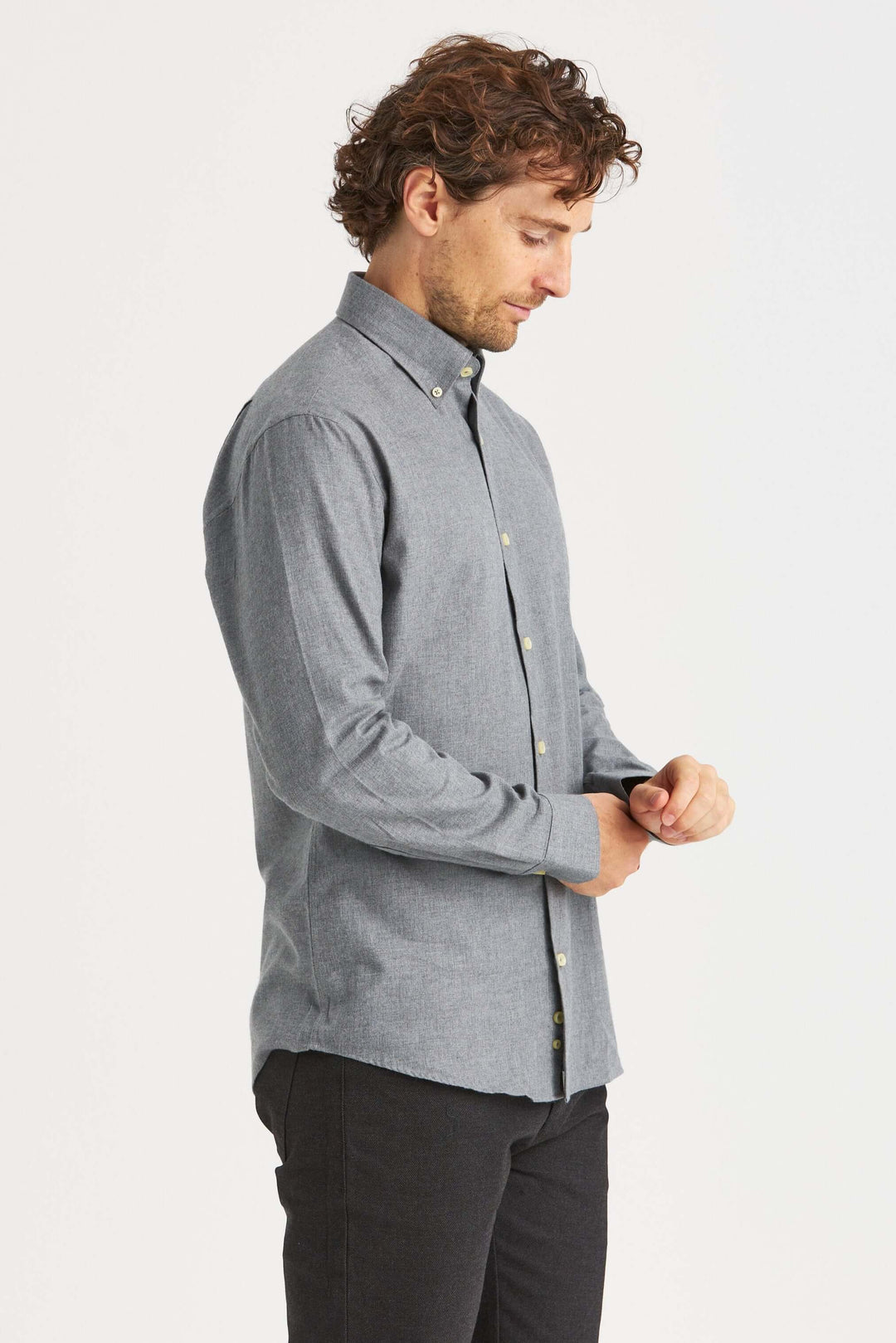 Ljusgrå Flanellskjorta Premium Button Down