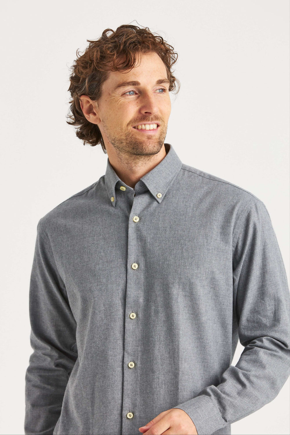 Ljusgrå Flanellskjorta Premium Button Down