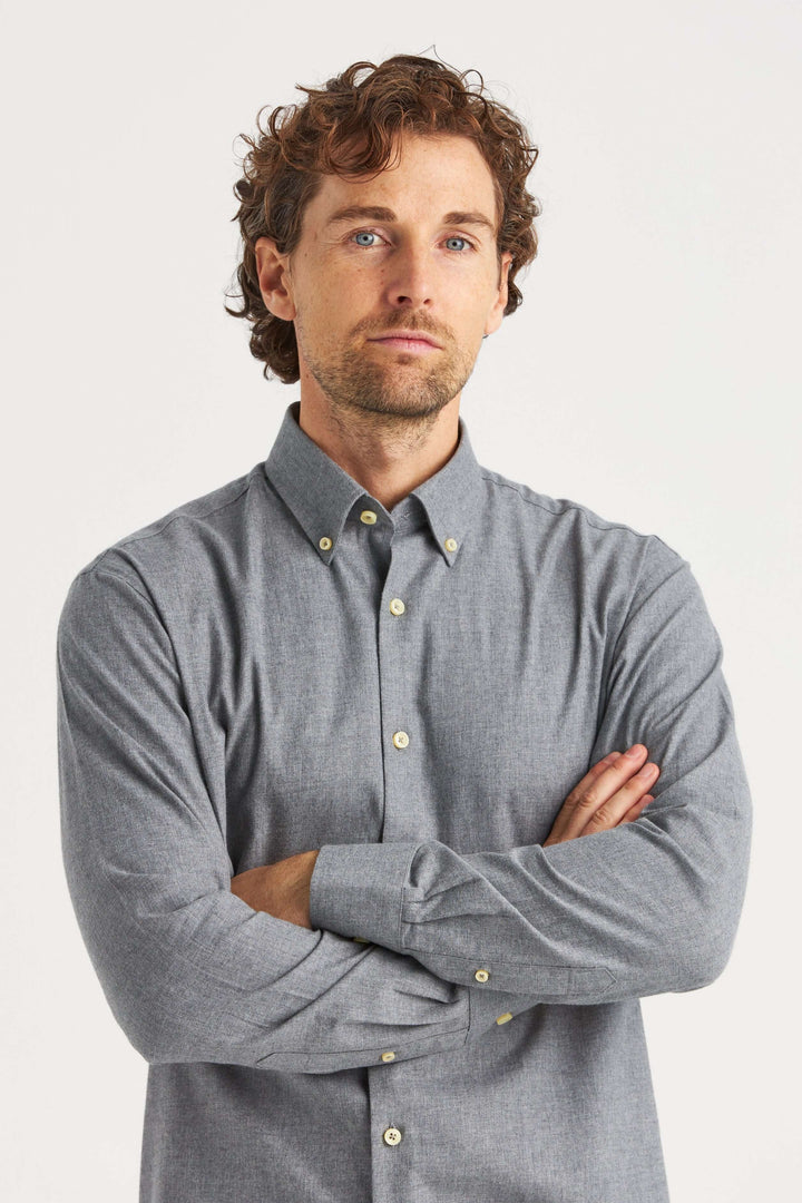Ljusgrå Flanellskjorta Premium Button Down