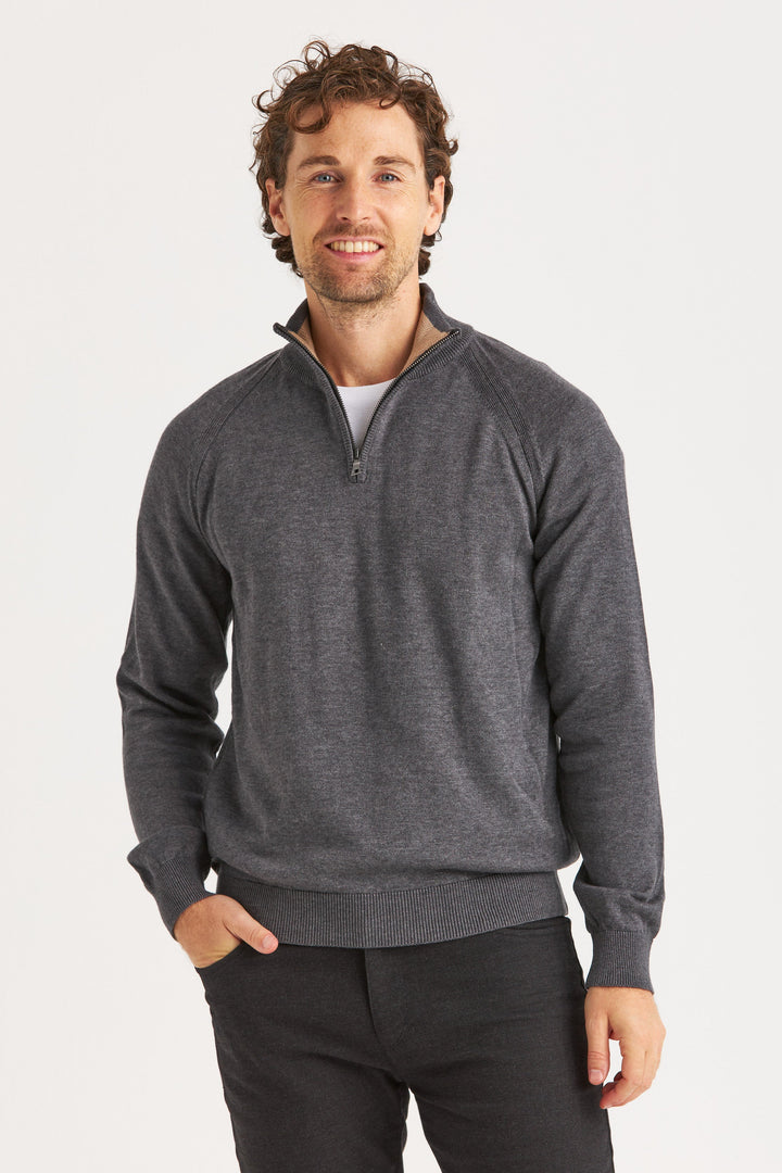 grå stickad halv-zip tröja