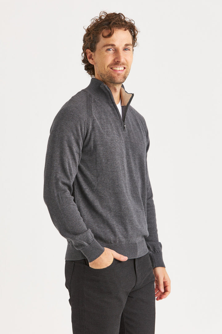 grå stickad halv-zip tröja