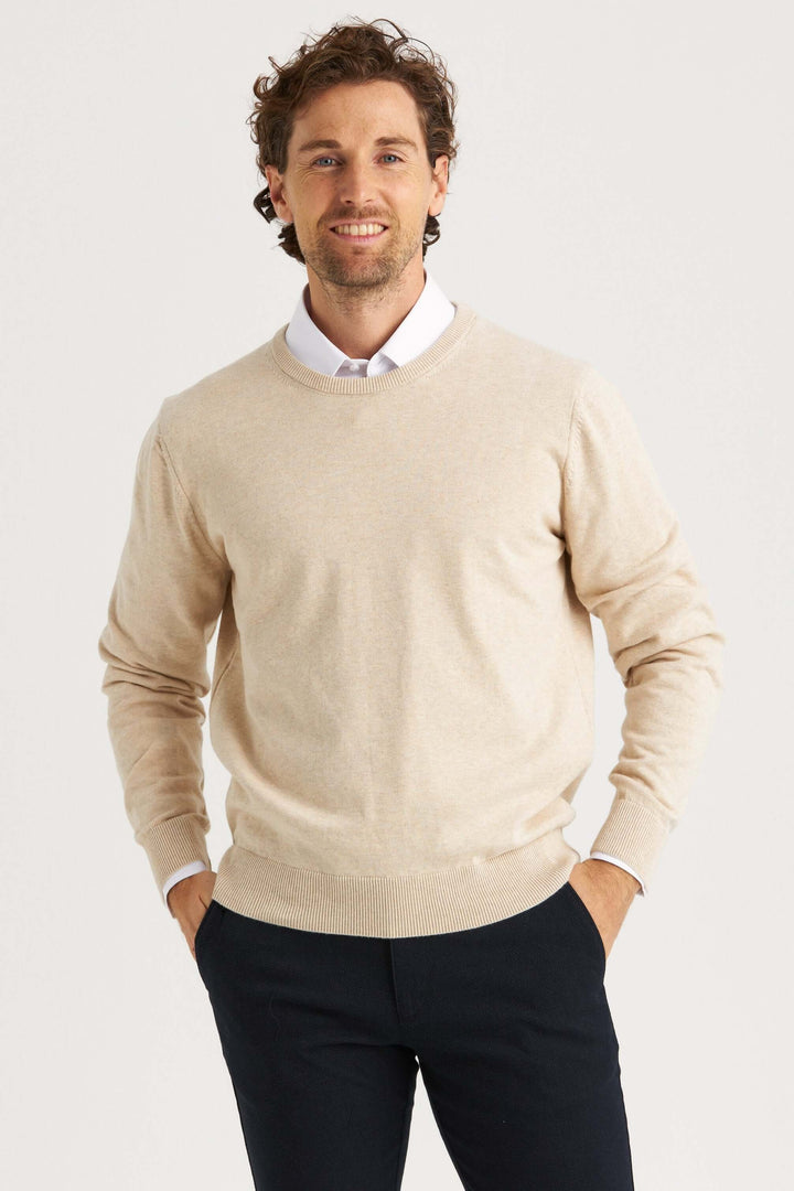 Beige Rundhalsad Tröja Bomull