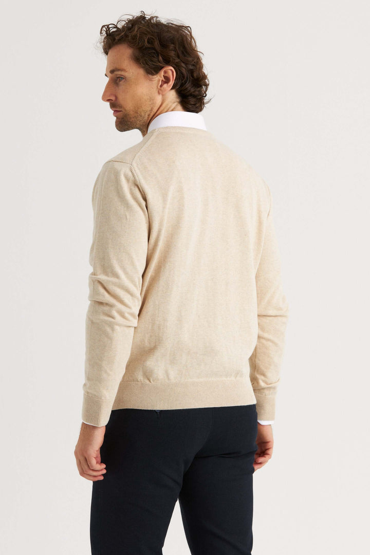 Beige Rundhalsad Tröja Bomull
