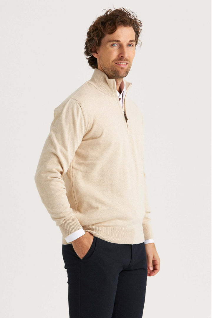 Beige Halv-Zip Tröja Bomull