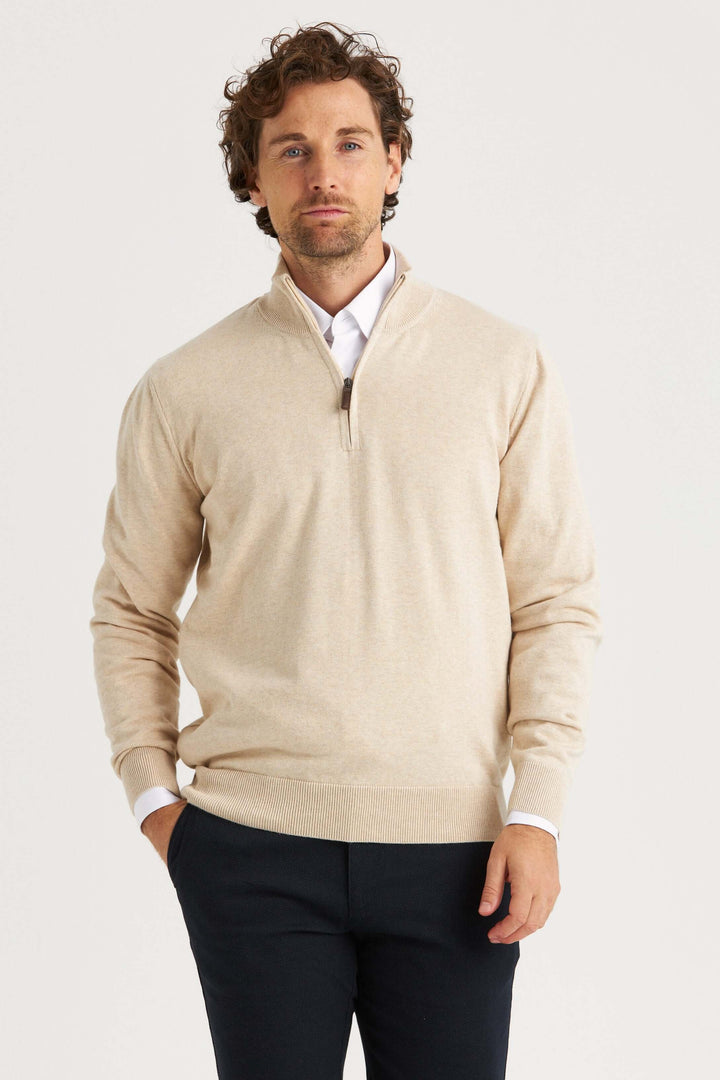 Beige Halv-Zip Tröja Bomull