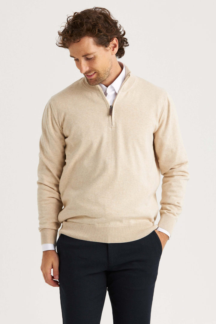 Beige Halv-Zip Tröja Bomull