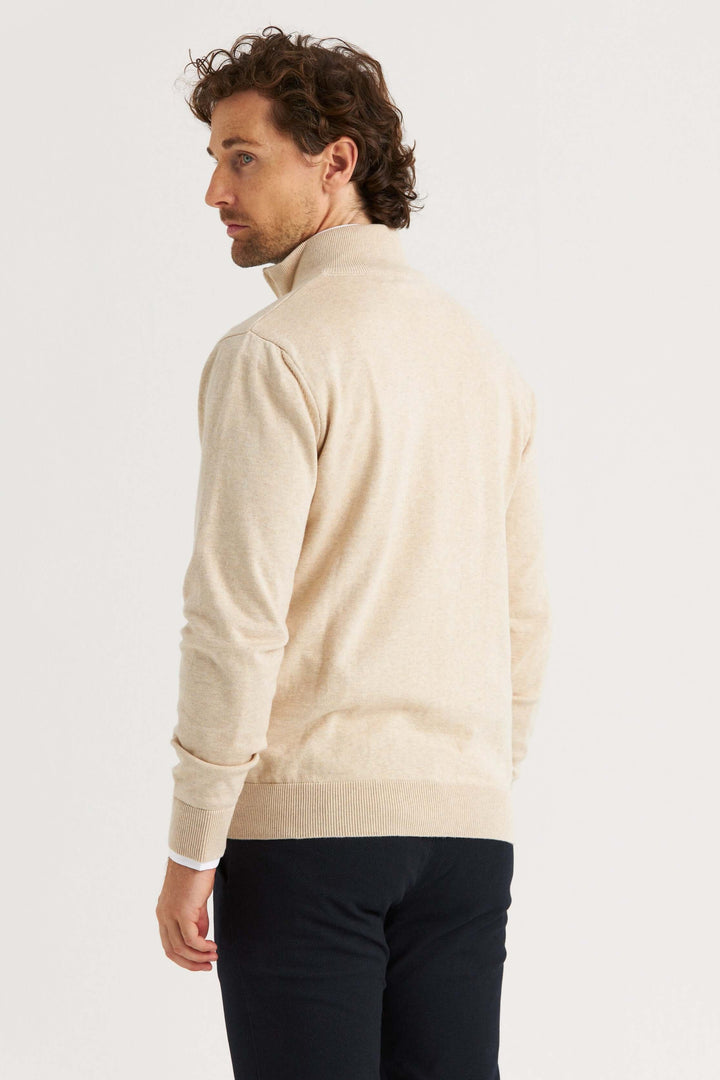 Beige Halv-Zip Tröja Bomull