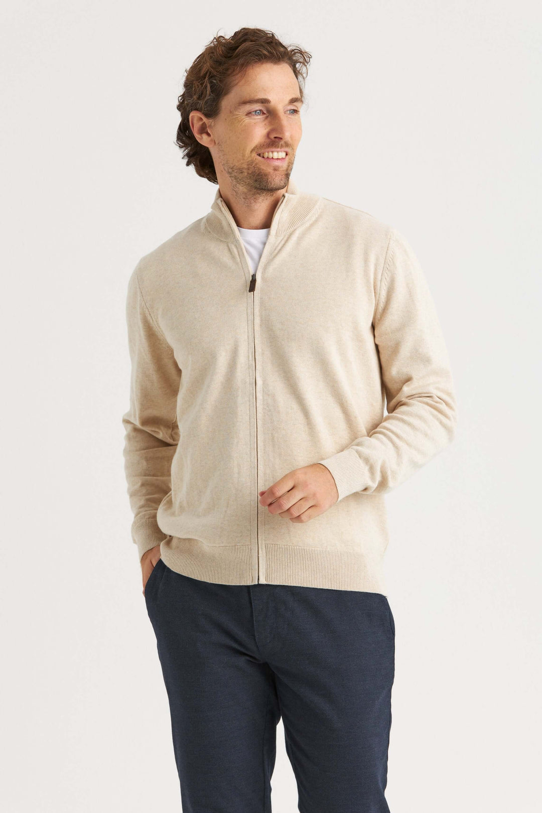 Beige Ziptröja Bomull
