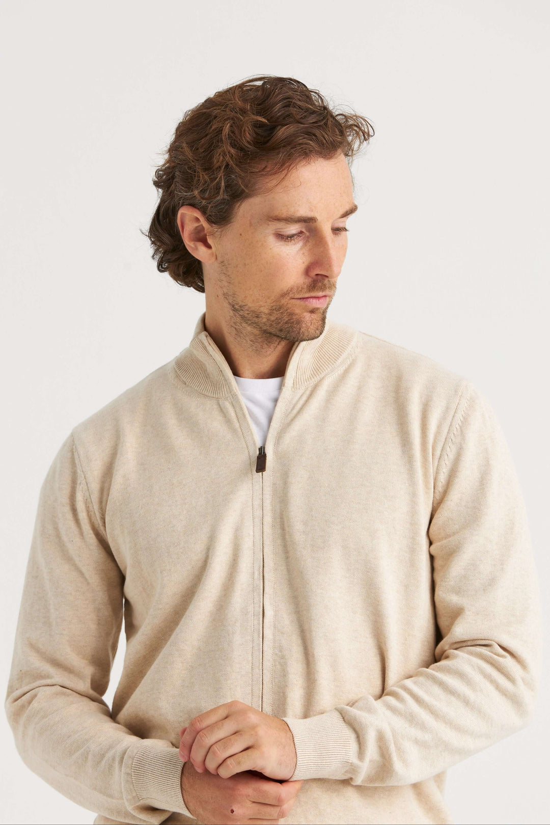 Beige Ziptröja Bomull