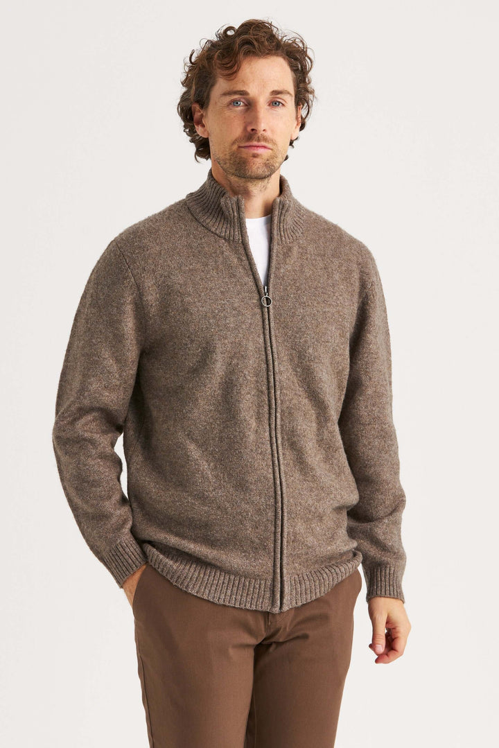 Beige Stickad Ziptröja i mjuk kvalitet